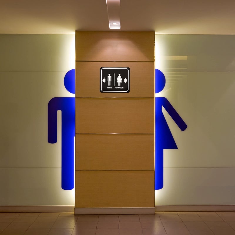 Work House Signs Bathroom Restroom Women Right Arrow Men Left Arrow Black Aluminum Composite Outdoor Sign - Bathroom Wall Decor - Door Decor Signs - Metal Bathroom Decor - Bathroom Sign - Restroom Sign - 8.5" X 10" - Image 5